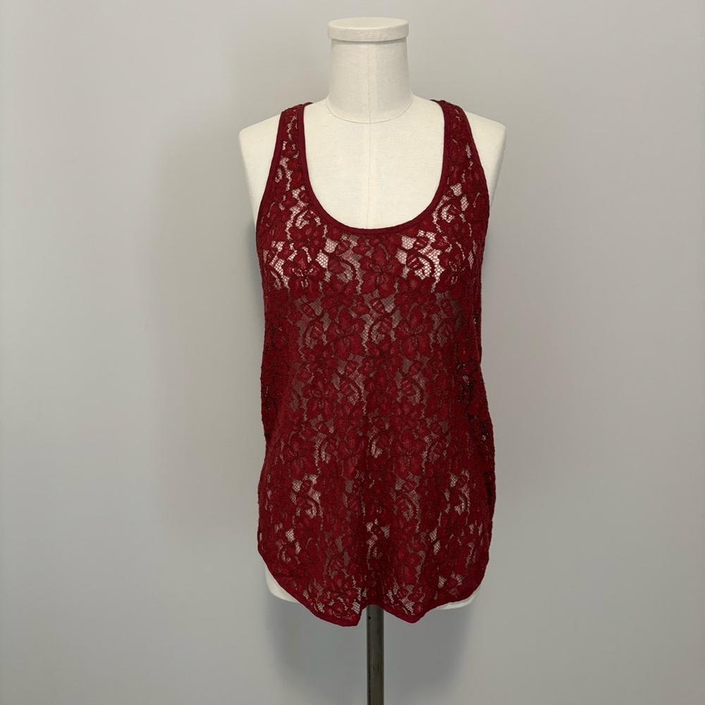 Aritzia Wilfred Dark Red Sheer Lace Tank Top Size S